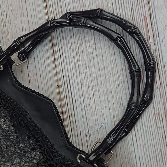 BLACK LEATHER & CROCHET PATCHWORK SMALL HANDBAG - Picture 8 of 10